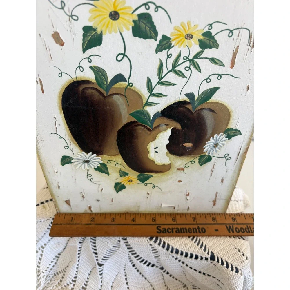 VTG Collections Etc Wooden Wall box  Hand Painted Apple Sunflower Folk Art